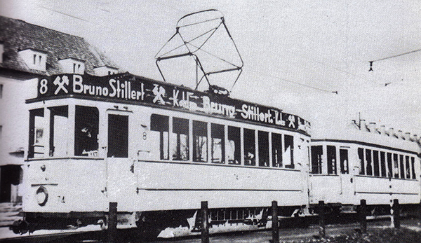 Кенигсбергский трамвай маршрут 8 на конечной остановке возле крематория 1936